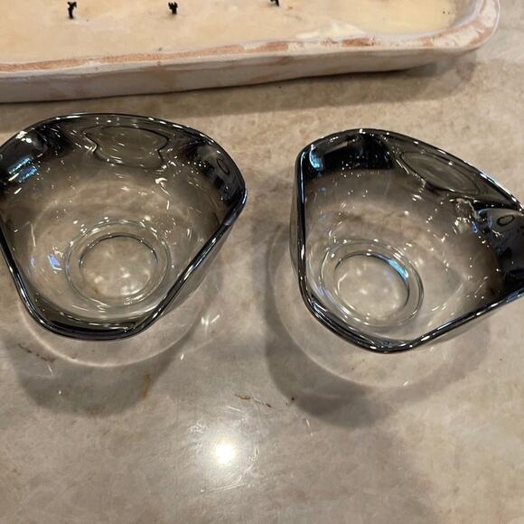 Vintage 50's60’s Dorothy Thorpe pinched Glass bowls x 2 retro silver - Picture 3 of 12